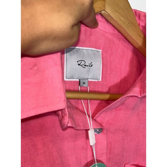 NWT Rails Ellis pink button down gauze button down shirt hibiscus 37429 size XS - Picture 9 of 13
